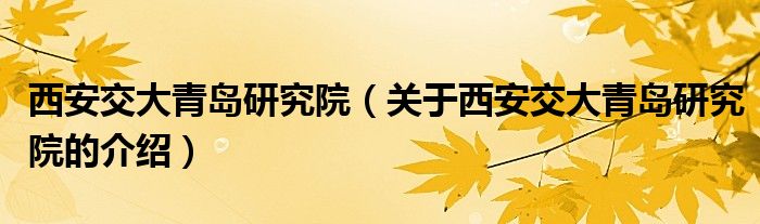 西安交大青岛研究院(关于西安交大青岛研究院的介绍)